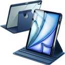 JETech Rotating Case for iPad Air 13-Inch M4/M3/M2 (2026/2025/2024) with Pencil Holder, 360 Degree Rotation Protective Stand Cover Clear Back, Auto Wake/Sleep (Deep Navy)