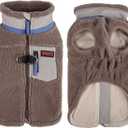 FEimaX Dog Winter Coat Fleece Lined Dog Jacket with High Collar&Zipper, Snowsuit for Small to Medium Dogs, Windproof Puppy Cold Weather Coats with D-Ring Leash, Doggie Vest Pet Snow Vest（Coffee, XXL）