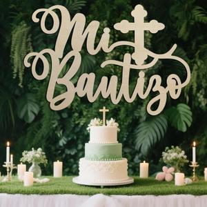 Mi Bautizo Wood Sign  Baptisms and Religious Celebrations Baby Shower Supplies, Wooden Mi Bautizo Hanging Decor for First Communion Party Backdrop (Mi Bautizo Wooden Backdrop)