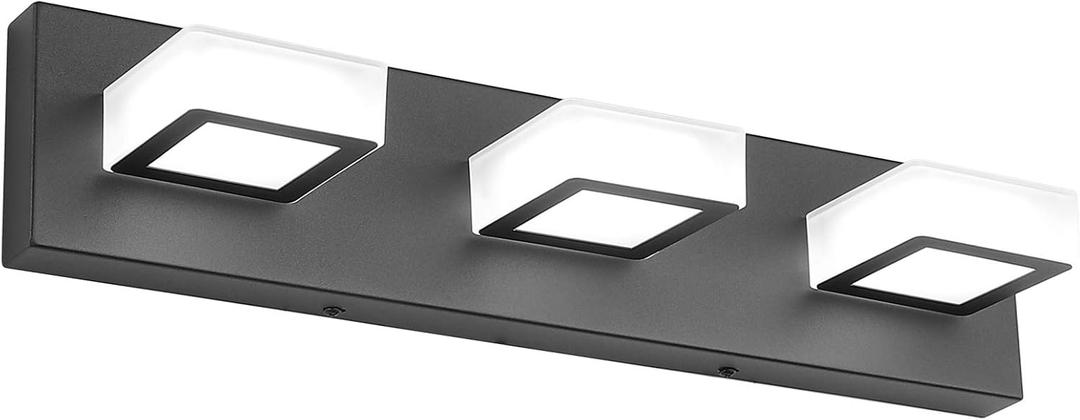 Ralbay LED Modern Black Bathroom Vanity Lights 3 Lights Acrylic Modern Black Bathroom Wall Lighting Fixtures, 20 Inch