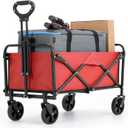 Collapsible Foldable Wagon,Wagons Carts Foldable with Wheels,Utility Grocery Folding Beach Wagon for Sand Garden Sports Shopping Outdoor(Bright Red).