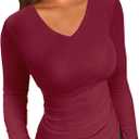 LOLONG T Shirts for Women Short/Long Sleeve V Neck Casual Ribbed Slim Fitted Tops (Red, XXXL)