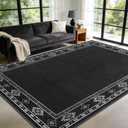 Large Geometric Area Rugs for Living Room Bedroom 6x9 Dark Grey Rug | Ultra Soft Washable Non Slip Stain Resistant Modern Low Pile Indoor Bordered Carpet for Nursery Home Decor Solid Aesthetic