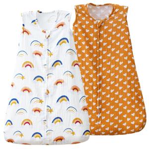 david's kids Muslin Cotton Baby Sleep Sack 0-6 Months, 2 Pack 100% Cotton Sleeping Bag for Summer, TOG 0.5 Baby Wearable Blankets with 2-Way Zipper, Soft Sleep Sacks for Newborn Infant, Rainbow