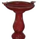Alpine Corporation 25" Tall Outdoor Ceramic Antique Pedestal Birdbath Bundle with Red Bird Figurines