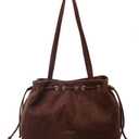 Retro Suede Bucket Purse Causal Travel College Crossbody Bag Drawstring Handbag Purse for Women Shouder Straps Tote (Coffee)