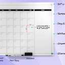 Real Glass Dry Erase Monthly Calendar, Giant Size 34" x 46", White Tempered Glass Surface, Frameless Wall Mount, with 4 Assorted Color Markers and Eraser, by Better Office Products (Bright White)
