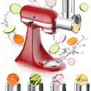Latest Large Stainless Steel Slicer Shredder Attachment for KitchenAid Stand Mixers,Dishwasher Safe Vegetable Cheese Grater for KitchenAid Mixer Attachments,4 Cutting Blades,Time-Saving Salad Maker (Metal Silver)