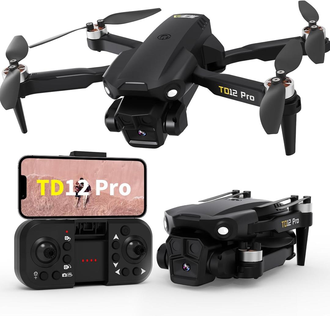 Drone with Camera 4K, Drones for Adults Level 3 Wind Resistance Optical Flow Positioning Brushless Motor 90 Electrically Adjustable Foldable RC Quadcopter for Beginners, TD12Pro