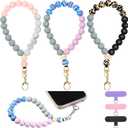 Landical 3 Pack Silicone Beaded Phone Wrist Strap Keychain Bracelet Cute Car Key Chain Hand Free Chain Bracelet for Women(Light Color)