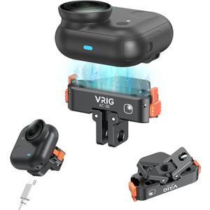 VRlG Magnetic Quick Release Mount for Insta360 GO Ultar with Charging, Aluminum snap-On Magnetic Base with Foldable Adapter and 1/4" Adapter for Tripods & Selfie Sticks, Vlogging AC88