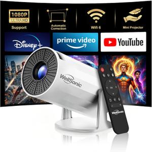 Mini Projector with WiFi and Bluetooth, Portable Movie Projector Support 1080P, Auto Keystone,210 Rotation, 130'' Screen Smart Projector Compatible with HDMI Phone for Bedroom
