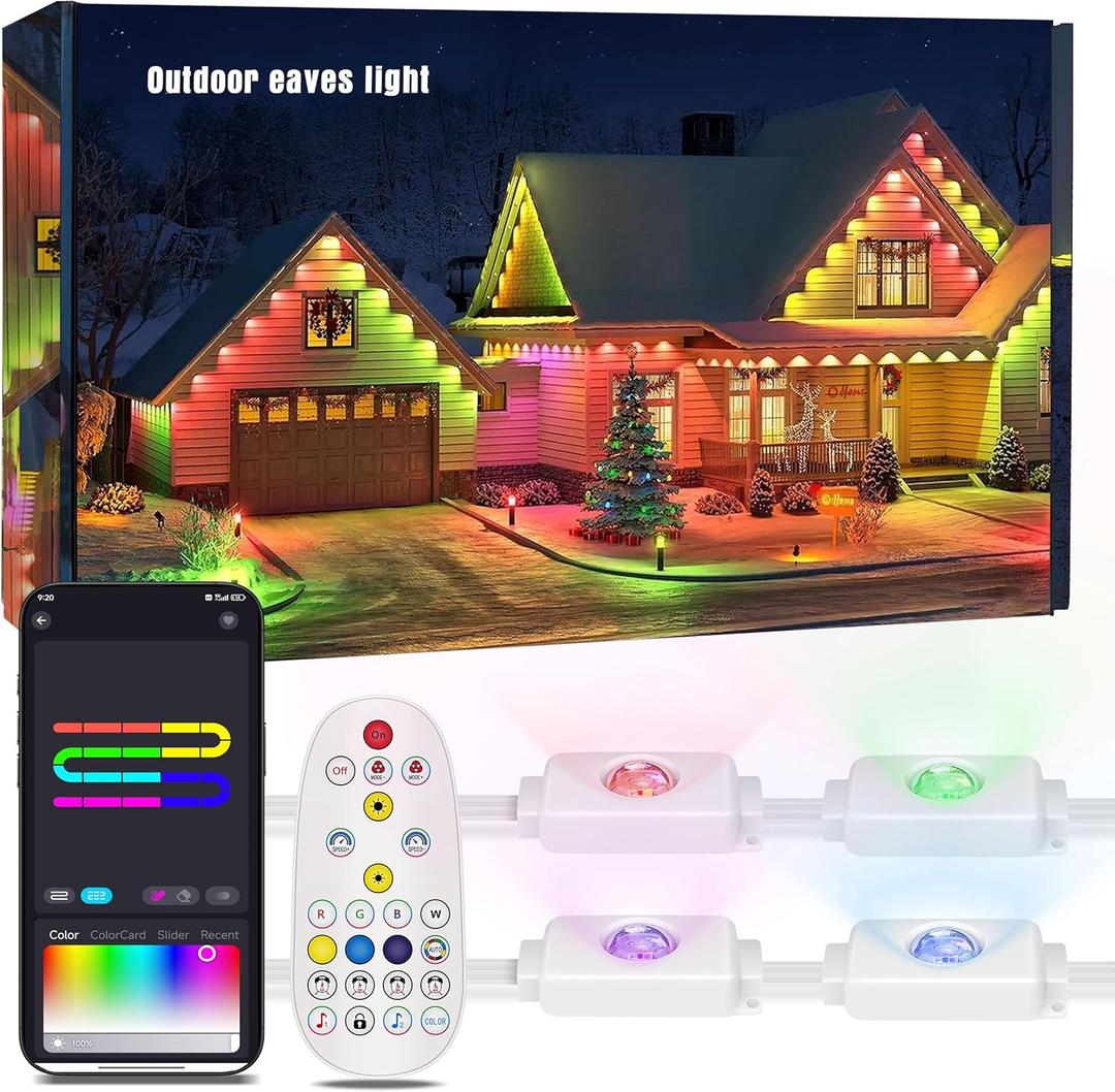 60ft Smart Permanent Outdoor Lights, 30 RGB LED Light Bulbs with APP/Remote Control, IP67 Waterproof Eave Lights for House Roof Garden Christmas Decor