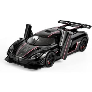 Toy Cars 1/32 Scale Koenigsegg One Diecast Cars,Car Models with Light Sound and Pull Back,Car Toys Birthday Gifts for Boys and Boyfriends (Black), 6.3 x 2.8 x 1.6 inches