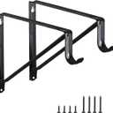 HOME MASTER HARDWARE Heavy Duty Closet Rod Brackets 2 Pack, Wall Mounted Shelf Bracket with Rod Shelving Support, 11 x 9.5 in Shelves Support Brace with Hook Black with Screws