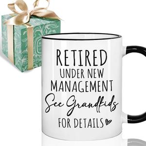 Funny Retire Gifts for Grandma or Grandpa, Retirement Gifts for Women Men Mom Dad Coworkers Friends, Christmas Retired Under New Management See Grandkids For Details 11oz