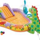 INTEX 56139EP Dino Park Inflatable Kiddie Pool: Inflatable Kids Pool with Water Sprayer and Slide  Splash Pad  79" x 62" x 27"  Ages 3+ (Multicolor)