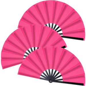 Marrywindix 3 Pcs Large Chinese Folding Fan Big Handheld Clap Fans for Men and Women Performance Line Dance Decorations Event Party Festival Craft Gift (Rose Red)