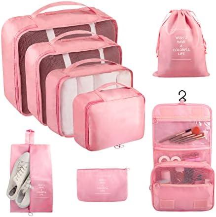Ebbniur Packing Cubes, 8 Pcs Travel Packing Organizers for Suitcases, Large Capacity Travel Luggage Organizers Set includes 8 Storage Bags for Women or Men (Pink)