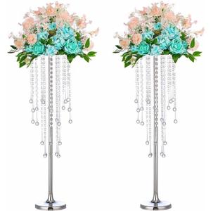 29.5 inches Tall Silver Vases Wedding Centerpieces, Elegant Metal Flower Candle Holder with Chandelier Crystal,for Wedding Party Event,Birthday,Reception,New Year Home Decorations