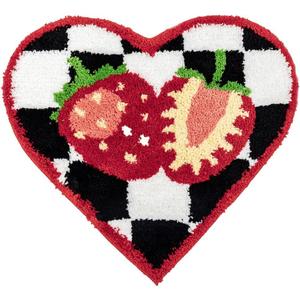 Fruit Strawberry Bath Mat for Bathroom, Cute Bathroom Mats Non Slip Heart Shape Bathtub Rug Plush Shower Bath Rugs Absorbent Bath Tub Shaggy Mat Washable 22x23.6in