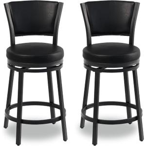 Swivel Bar Stools Set of 2, 25 inch Counter Height Barstools, Modern Metal Swivel Bar Chairs with Backrest, Faux Leather Upholstered Counter Height Chairs for Kitchen Island, Black