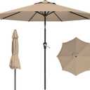 9 FT Patio Umbrella for Outdoor, Outdoor Umbrella with Push Button Tilt and Crank, Outdoor Patio Umbrellas with 8 Sturdy Ribs for Market, Garden, Deck, Backyard, Pool (Khaki)