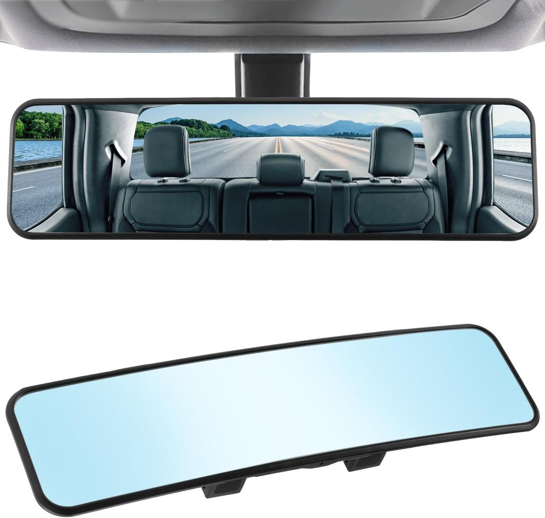 LivTee Anti Glare Rear View Mirror - 11.2'' Wide Angle Panoramic Convex Curve Mirror Clip On - Eliminates Blind Spot and Glare for Cars, SUV, Trucks