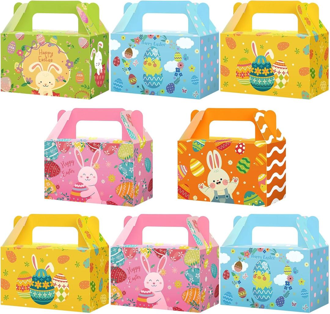 Abbylike 50 Pcs Easter Bunny Treat Boxes for Candy Cookies Easter Party Favors Cute Cardboard Foldable Treat Gift Boxes with Handles Spring Birthday Holiday Goodies