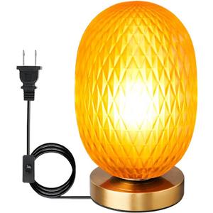 Modern Globe Glass Table Lamp Mid-Century Industrial Dimmable Touch Control Desk Lights 3 Brightness Levels Glass Small Decor Nightstand Lamps for Bedroom Living Room Study (Amber)
