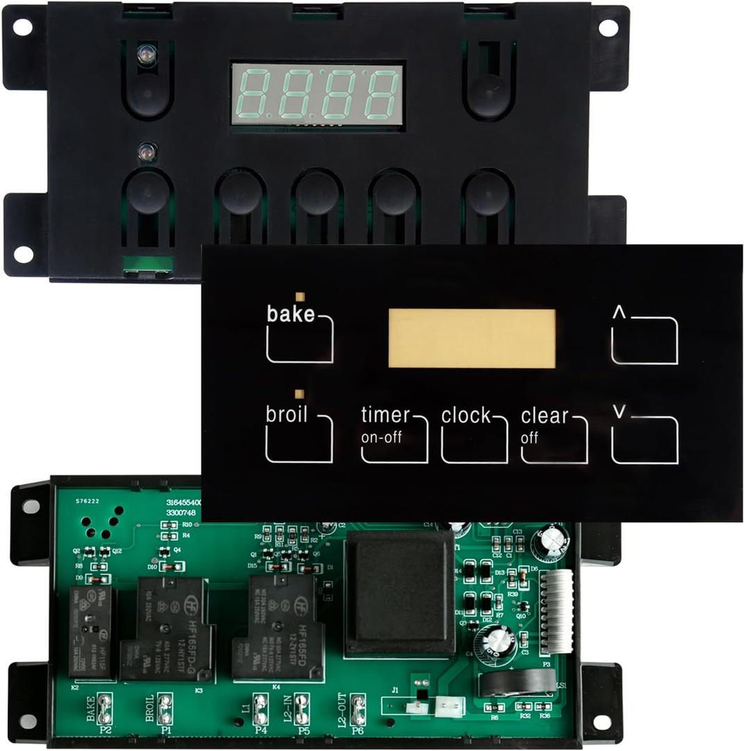 316455420 Oven Range Stove Clock Control Board 7 Button Control Board Clock Replacement(Include Overlay)