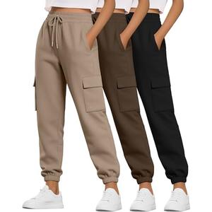 Neer 3 Pack Women's Cargo Sweatpants Joggers Pants Causal Gym Athletic Workout High Waist Bottom Y2k Fall Outfits with Pocket, Large