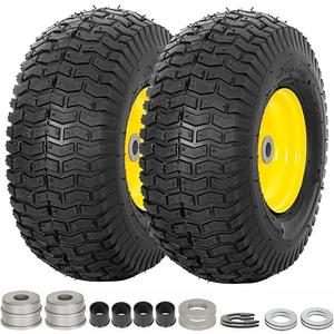 WEIZE 15x6.00-6 Front Tires and Wheel Assembly for John Deere Riding Mowers, Compatible with John Deere 100 and 300 Series, 3" Offset Hub, 3/4" or 5/8" or 1/2" Bushings, 400lbs Capacity, Set of 2