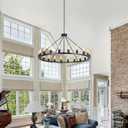 20-Light Dia 48" Black Wagon Wheel Chandelier for Dining Room Light Fixture, D48'' 20-Light