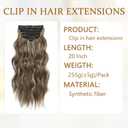 Clip in Hair Extensions for Women, 6PCS Long Wavy Curly Clip on Hair Extensions 20 Inch Medium Brown Mixed With Ash Blonde Synthetic Hairpieces