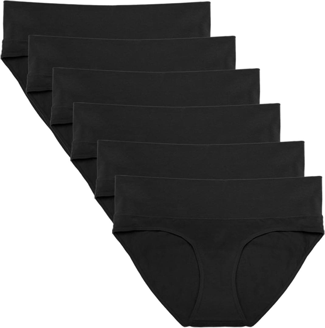 Intimate Portal Maternity Underwear | Pregnancy Postpartum Panties | Foldable Briefs Under the Bump (Medium, 6-pk Black)