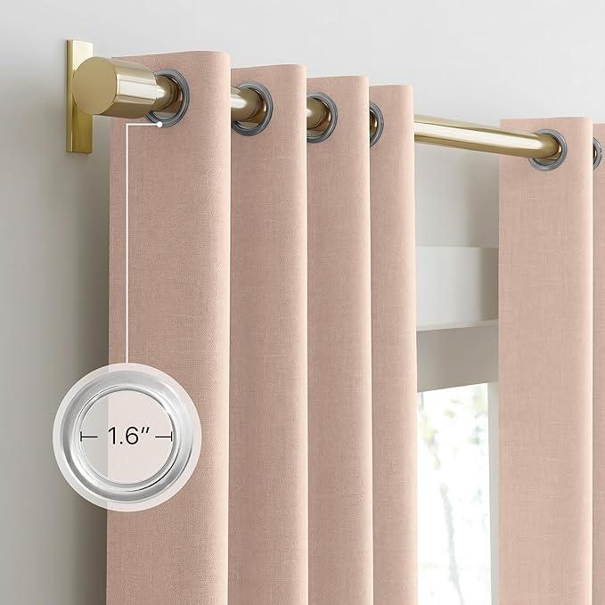 NICETOWN Natural 100% Blackout Linen Curtains 84 inch Long Burg for Living Room, 2 Panels, 52" Wide, Farmhouse Thick Completely Blackout Window Treatment Thermal Insulated Warm Drapes for Winter, 52"W x 84"L (Pack of 2), Blush Pink
