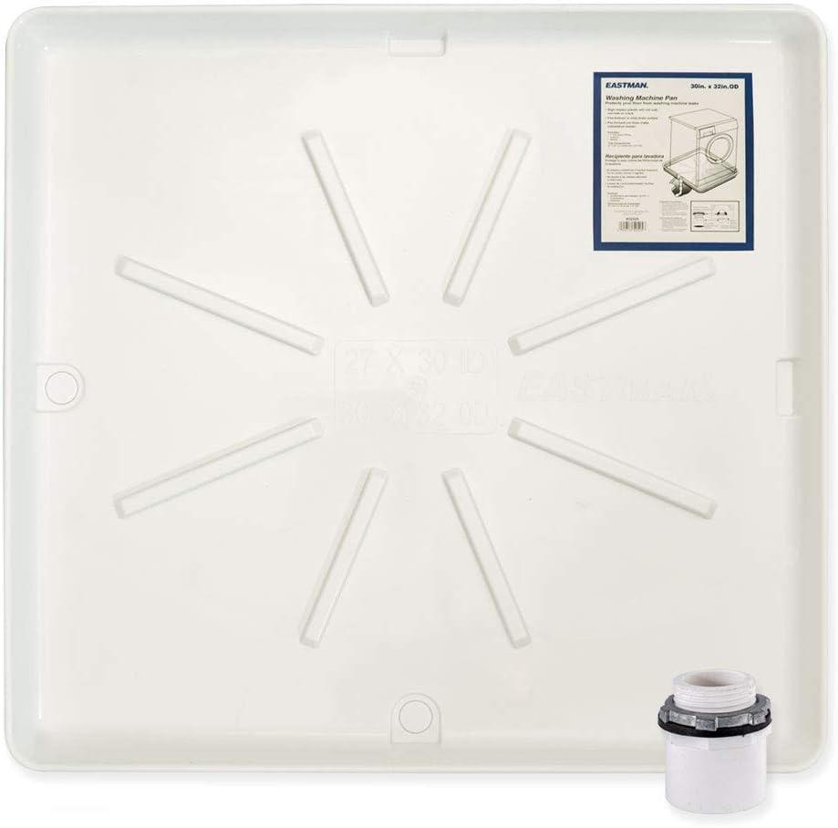 Eastman Washing Machine Drain Pan, 30 Inch x 32 Inch OD, Plastic Tray, White, 52525