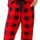 Samring Women Pajamas Sets 2 Piece Short Sleeve Soft Sleepwear Pjs Lounge Set Button Down Nightwear with Long Pants, Red And Black Medium