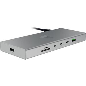 Razer USB 4 Dock: 14 Ports (Type C, Type A, HDMI, DP, Ethernet, SD, 3.5mm) - Dual Monitor Up to 4K 120 Hz - Laptop & Phone Fast Charge - Durable Lightweight Casing - Windows & Mac Compatible - Mercury