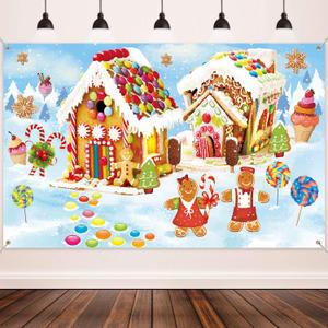 Blulu Christmas Wall Decorations 2026 Gingerbread Photography Backdrops 6 x 3.6ft Large Fabric Sweet Holiday Scene Banner for Winter Christmas Party Photo Booth Props Background Banner