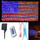 (Upgraded) 2-in-1 Solar Powered American Flag Lights, 420 LED Flag Net Lights, Remote Controlled Waterproof Patriotic Ornament for Memorial Day, 4th of July, Presidential Election, Christmas