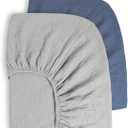 Bearmoss Muslin Crib Sheets 100% Cotton Baby Crib Sheets Fitted for Standard Crib Mattress & Toddler Bed Mattress 52"x28" Soft Breathable Crib Sheets Neutral for Boys Girls - 2 Pack (Blue Elephant)
