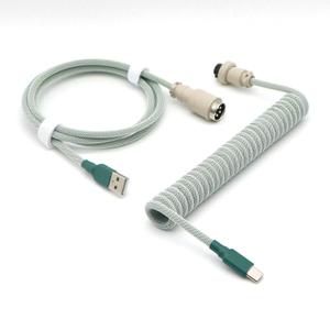Pro Coiled Keyboard Cable, Double-Sleeved Mechanical Keyboard Cable with 5Pin GX16 Aviator, 1.2m USB A to USB Type C (Light Green)
