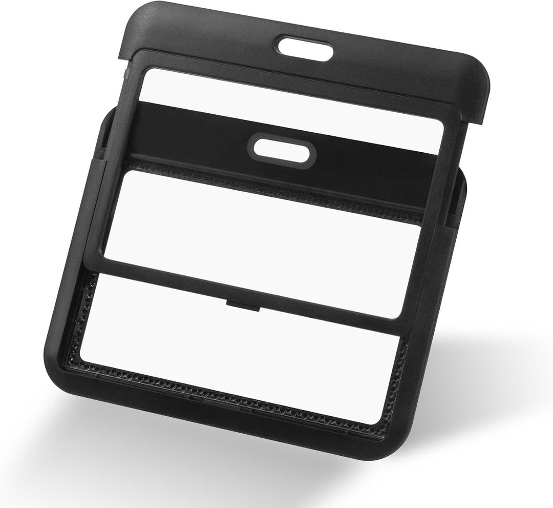 Horizontal Sliding ID Badge Holder- Hard Plastic Card Case, Protector Pouch with Double-Sided Window for Office School ID Credit Cards, Proximity Key Cards, Driver's Licenses(10 Pack,Black)