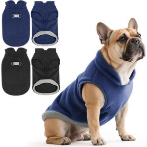 Idepet 2 Pack Dog Fleece Vest Sweater Warm Pullover Jacket with D-Ring Leash Reflective Winter Coat Hoodie for Puppy Cat French Bulldog Pug Chihuahuas Yorkies Dachshunds(Black&Blue,Small)