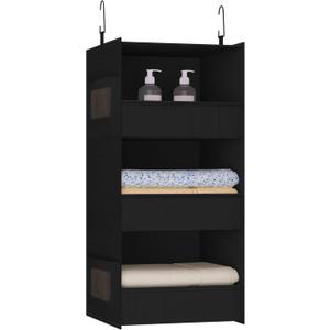 3-Shelf Hanging Closet Organizer and Storage, Foldable Hanging Closet Shelves Front Lip Design Washable Hanging Storage, Black