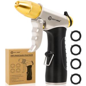 AUTOMAN Metal Hose Nozzle, High Pressure Garden Hose Sprayer, 100% Metal Water Hose Nozzle, Adjustable Watering Nozzle, Heavy Duty Garden Nozzle for Watering Plants & Lawns, Washing Cars & Pets