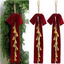 Moxweyeni 2 Sets Christmas Cow Bells with Velvet Bow 18.5 Inch Vintage Bells with Jute Hanging Rope Rustic Gold Ornaments for Wreath Teardrop Swags Wall Door Decoration(Conical)