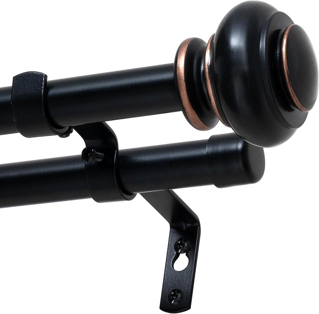 H.VERSAILTEX Double Curtain Rods for Windows 16.2 to 90.6 Inches 3/4 inch Diameter Adjustable Decorative Telescoping Double Curtain Rod with Brackets Heavy Duty Splicing Double Curtain Rods, Black